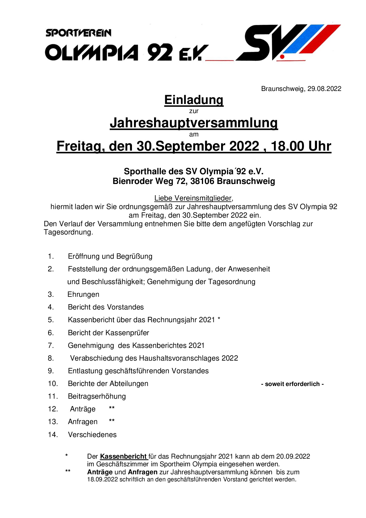 Einladung JHV 2022